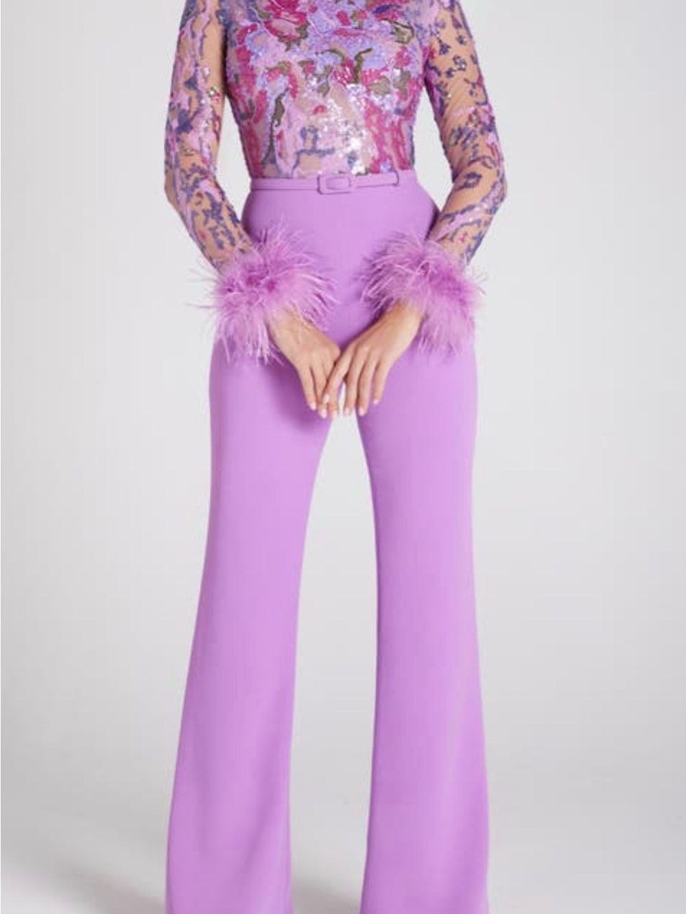 NADINE MERABI Lilac High-Waist Wide-Leg Trousers